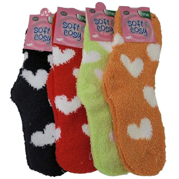 Women's Super Soft Winter Non-Skid Cozy Fuzzy Solid Slipper Socks 9-11, 4 Pairs - Picture 1 of 2